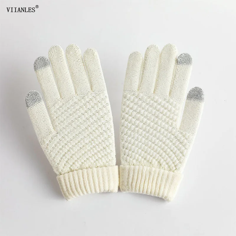 

VIIANLES Unisex Winter Gloves Women Warm Knitted Gloves Touched Screen Windproof Full Finger Wrist Mittens Female Crochet Luvas