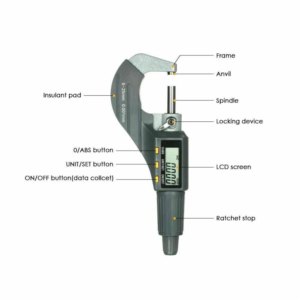 Digital Display Outer Diameter Micrometer 0-25mm Micron1 Digital Outside Spiral Micrometer Digital Tools Caliper
Digital Display Outer Diameter Micrometer 0-25mm Micron1 Digital Outside Spiral Micrometer Digital Tools Caliper