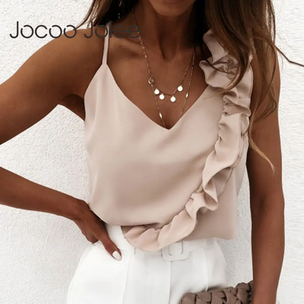 Jocoo Jolee Elegant Sleeveless Ruffles V Neck Chiffon Blouse Sexy Backless Vest Summer Camis Spaghetti Strap Tank Tops 2021
Jocoo Jolee Elegant Sleeveless Ruffles V Neck Chiffon Blouse Sexy Backless Vest Summer Camis Spaghetti Strap Tank Tops 2021