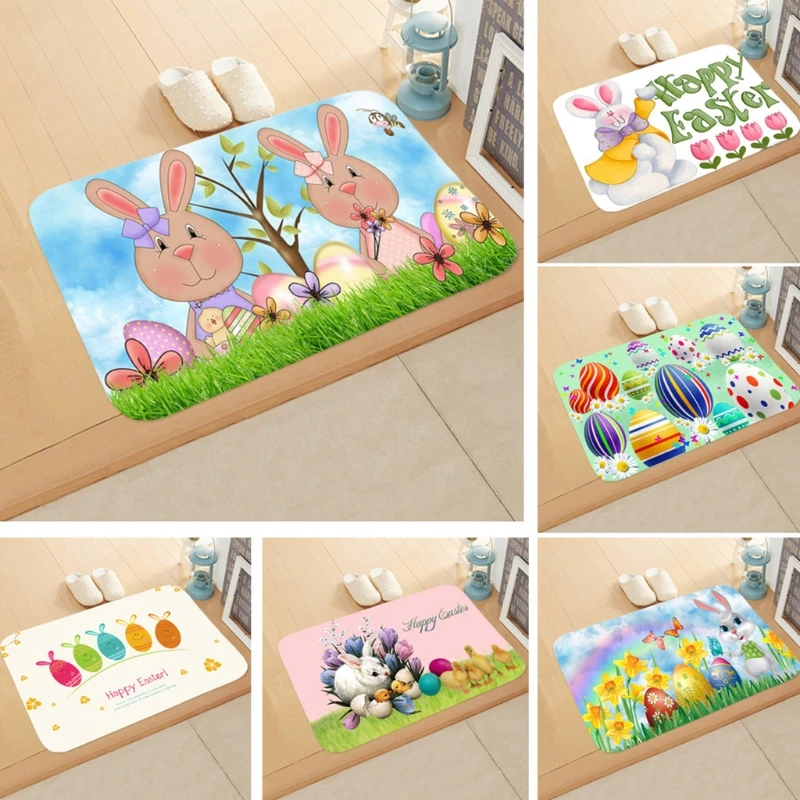 

Easter Bunny Eggs Flower Cute Animal Door Mats Easter Floor Mat Indoor Outdoor Entrance Bathroom Doormat Non Slip