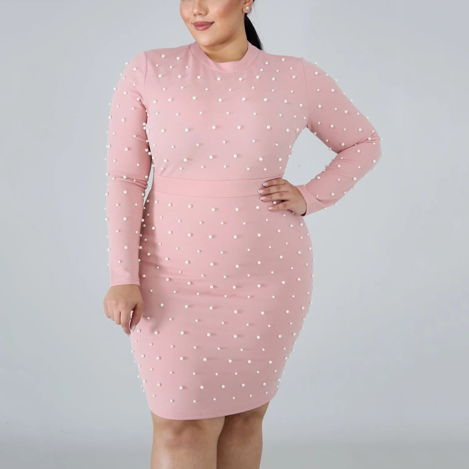 Office Lady Long Sleeve Pencil Dress Autumn Plus Size Pink Mini Sheath Elegant Plain Beading Office Work Fashion Short Dress Hot 
Office Lady Long Sleeve Pencil Dress Autumn Plus Size Pink Mini Sheath Elegant Plain Beading Office Work Fashion Short Dress Hot