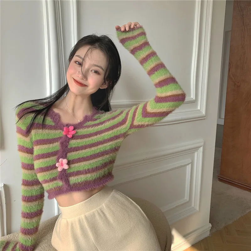 Japan Style Sweet Crop Top Striped Sweater Slim Women's Clothing Autumn Winter Knitted Pullovers Fashion Brand Female New
Japan Style Sweet Crop Top Striped Sweater Slim Women's Clothing Autumn Winter Knitted Pullovers Fashion Brand Female New