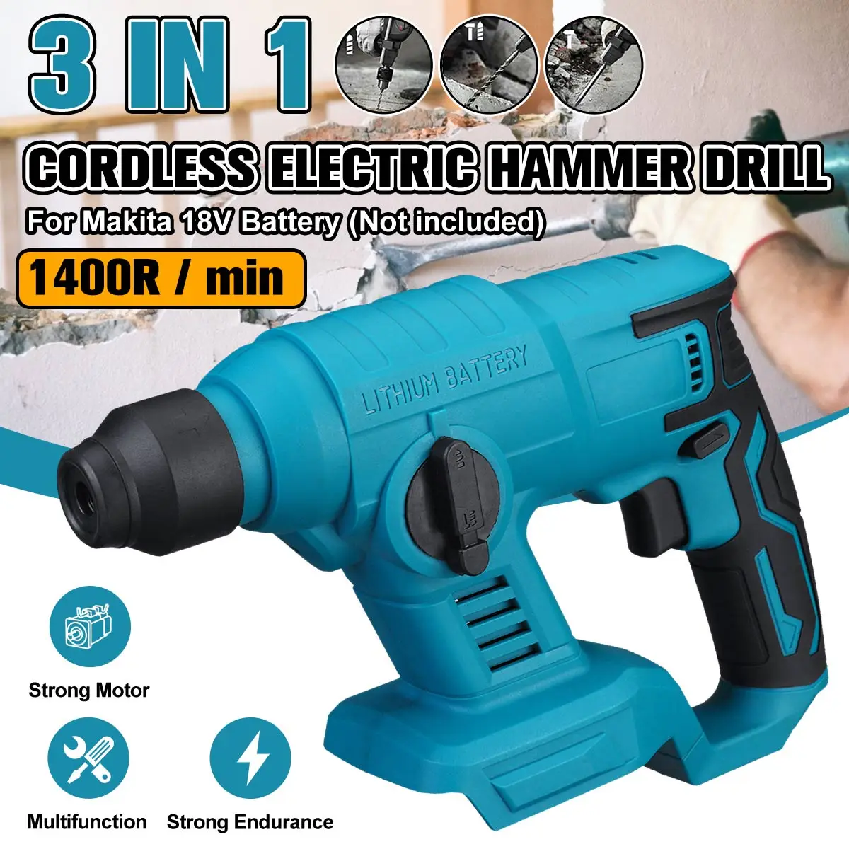 3 In 1 28MM Brushless Electric Rotary Hammer Cordless Hammer Drill Rechargeable Power Tool Impact Drill For Makita 18V Battery
3 In 1 28MM Brushless Electric Rotary Hammer Cordless Hammer Drill Rechargeable Power Tool Impact Drill For Makita 18V Battery