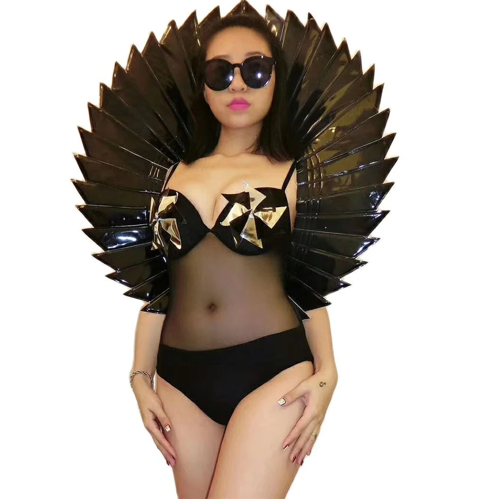 Personality Performance Costume Ladies Mirror Sequins Backplane Windmill Pattern Decoration Sling Bodysuit Mesh Gauze Dance Wear
Personality Performance Costume Ladies Mirror Sequins Backplane Windmill Pattern Decoration Sling Bodysuit Mesh Gauze Dance Wear