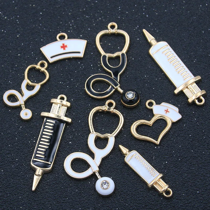 10PCS 6 Styles Charm Syringe Nurse Hat Stethoscope Dripping Oil Medical Doctor Pendant For Necklace Jewelry Making Accessories
10PCS 6 Styles Charm Syringe Nurse Hat Stethoscope Dripping Oil Medical Doctor Pendant For Necklace Jewelry Making Accessories