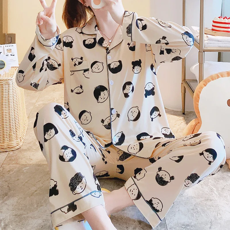 Autumn And Winter New Pajamas Women's Long-sleeved Spring Lapel Girl Dormitory Student Home Service Suit Trousers Thin Section
Autumn And Winter New Pajamas Women's Long-sleeved Spring Lapel Girl Dormitory Student Home Service Suit Trousers Thin Section