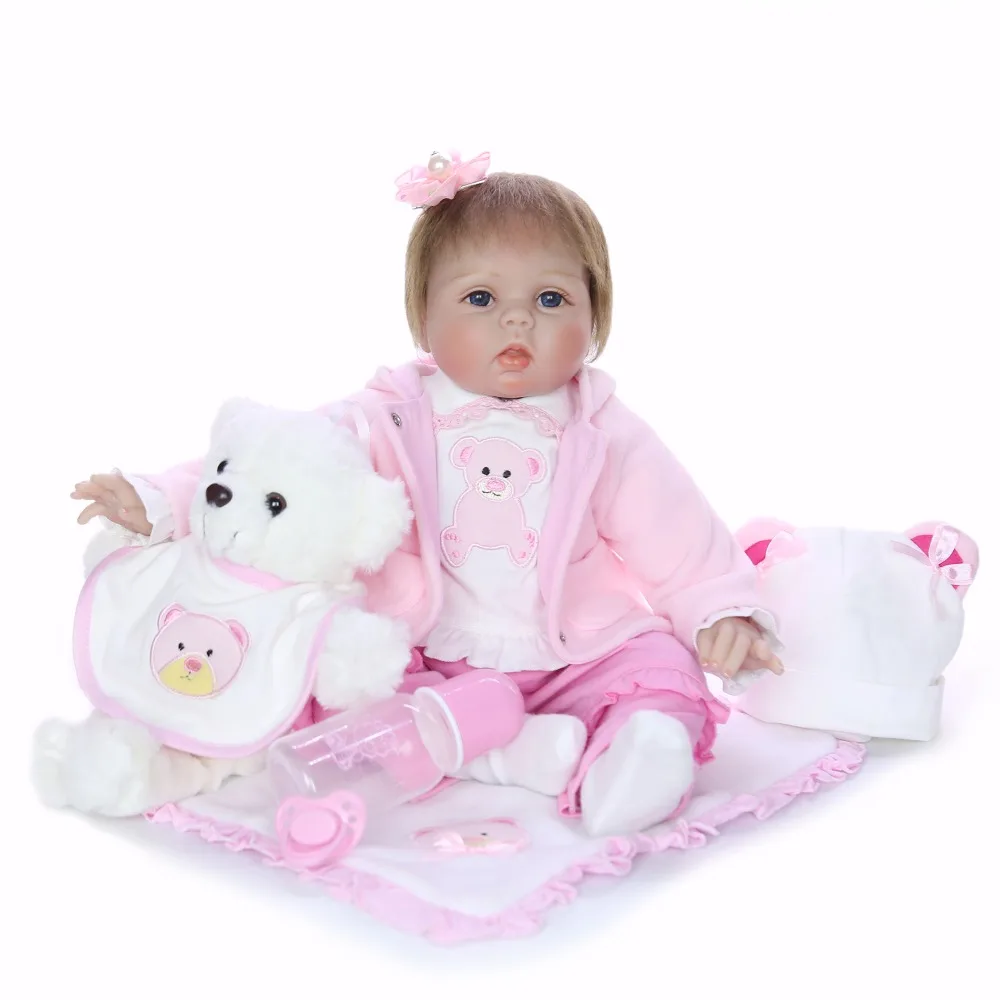 NPK reborn baby girl dolls игрушка 22 "55 см мягкие силиконовые куклы babies alive с большим белым