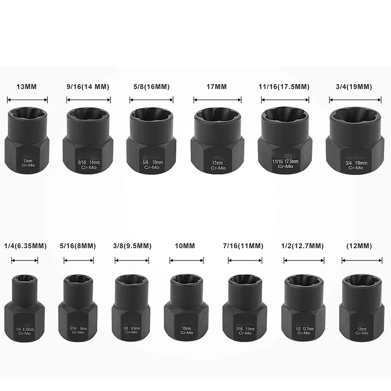 Newest 13-Piece Impact Bolt Nut Remover Set, Nut Extractor Socket, Bolt Remover Tool Set 
Newest 13-Piece Impact Bolt Nut Remover Set, Nut Extractor Socket, Bolt Remover Tool Set