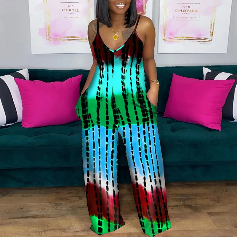 Summer Striped Tie-dye Printed Jumpsuit Women Sexy Deep V Neck Off Shoulder Romper Spring Wide Leg Pants Pockets Beach Overalls
Summer Striped Tie-dye Printed Jumpsuit Women Sexy Deep V Neck Off Shoulder Romper Spring Wide Leg Pants Pockets Beach Overalls