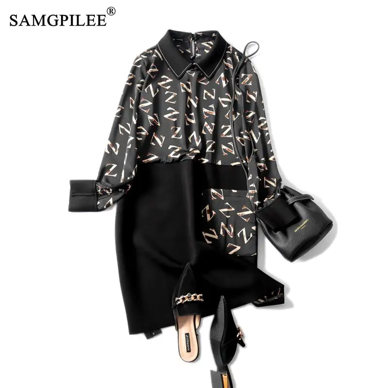 Dresses For Women 2021 Office Lady A-line Letter Full Sleeve Knee-length Turn-down Collar Plus Size Woman Dress Korean Style 4XL
Dresses For Women 2021 Office Lady A-line Letter Full Sleeve Knee-length Turn-down Collar Plus Size Woman Dress Korean Style 4XL