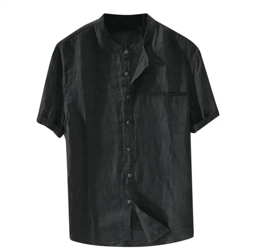 Men's short-sleeved loose summer thin breathable cotton linen stand collar shirt
Men's short-sleeved loose summer thin breathable cotton linen stand collar shirt