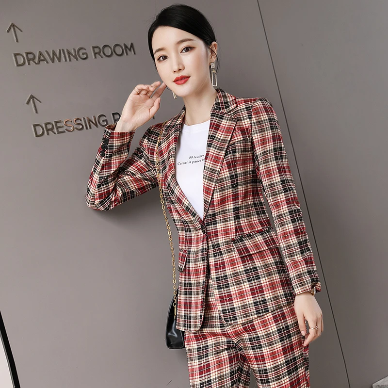 High Quality Fabric Elegant Plaid Autumn Winter Professional Women Business Suits OL Styles Office Work Wear Pantsuits Blazers
High Quality Fabric Elegant Plaid Autumn Winter Professional Women Business Suits OL Styles Office Work Wear Pantsuits Blazers