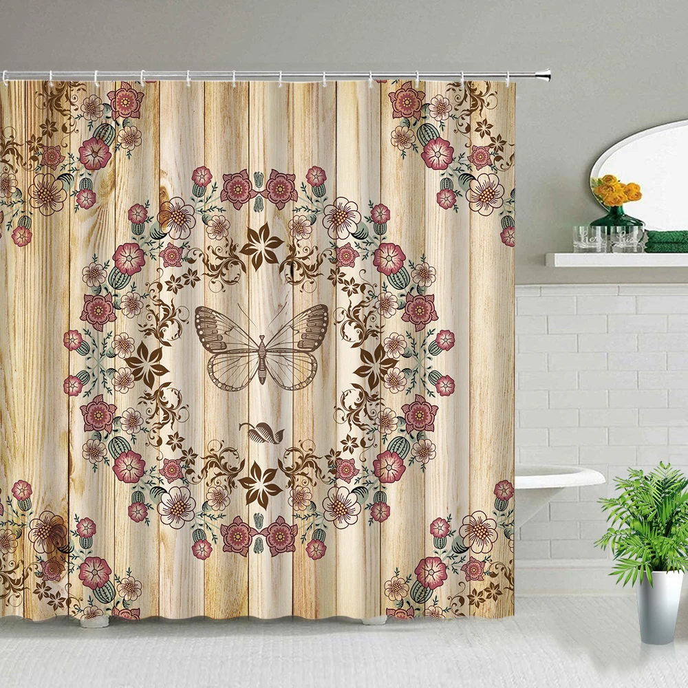 Butterfly Flowers Wood Grain Printing Shower Curtain Set Floral Scenery Waterproof Fabric Bathroom Decor Bath Curtains With Hook
Butterfly Flowers Wood Grain Printing Shower Curtain Set Floral Scenery Waterproof Fabric Bathroom Decor Bath Curtains With Hook
