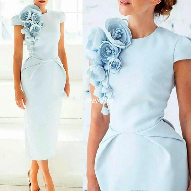 Elegant Robe Cocktail Formal Dress Tea Length Handmade Rosettes Light Blue Satin Dress for Wedding Party Homecoming
Elegant Robe Cocktail Formal Dress Tea Length Handmade Rosettes Light Blue Satin Dress for Wedding Party Homecoming