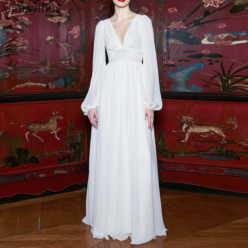 Palace Vintage Style White V-neck Party Dress Women Spring Summer Long Sleeve Beach Long Dress 2021 High Quality Women's Dresses
Palace Vintage Style White V-neck Party Dress Women Spring Summer Long Sleeve Beach Long Dress 2021 High Quality Women's Dresses