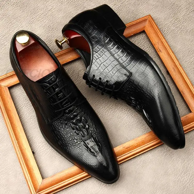Italian Genuine Leather Mens Oxford Dress Shoes Male Party Wedding Office Black Luxury Brogue Formal Crocodile Shoes For Men 
Italian Genuine Leather Mens Oxford Dress Shoes Male Party Wedding Office Black Luxury Brogue Formal Crocodile Shoes For Men