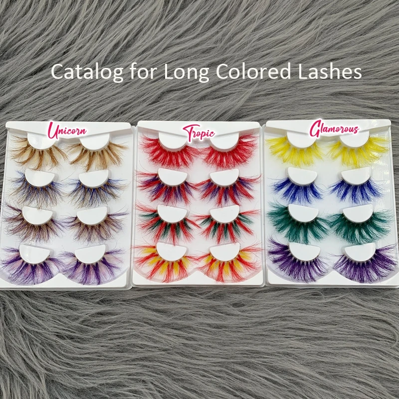 

Mikiwi 25 mm 3d Mink Colorful Dramatic 4Pairs/Set Rainbow Eyelashes Red Green Transparent stem Colored lash Multipack Make Up