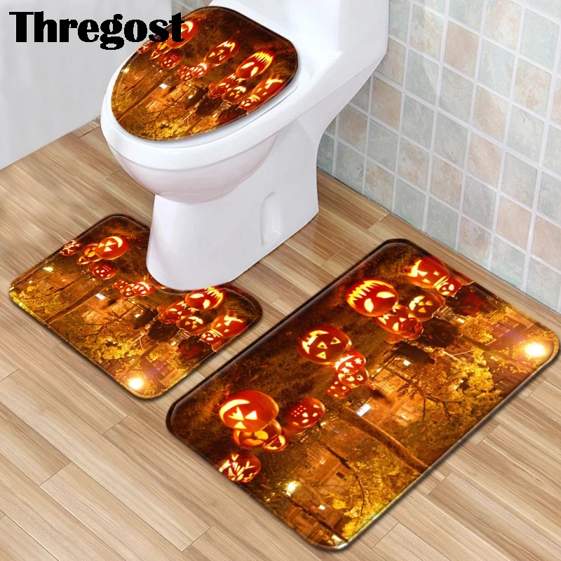 Thregost Bathroom Mats Set 3 Pcs Halloween Door Water Absorbent Rugs Shower Foot Holder Microfiber Non-Slip Toilet Rug | Дом и сад