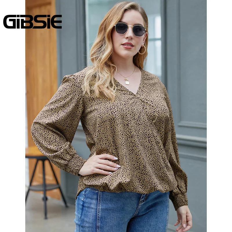 GIBSIE Plus Size Surplice Neck Leopard Print Blouse Women Autumn Elegant Office Long Sleeve Casual Ladies High Low Top Blouses 
GIBSIE Plus Size Surplice Neck Leopard Print Blouse Women Autumn Elegant Office Long Sleeve Casual Ladies High Low Top Blouses