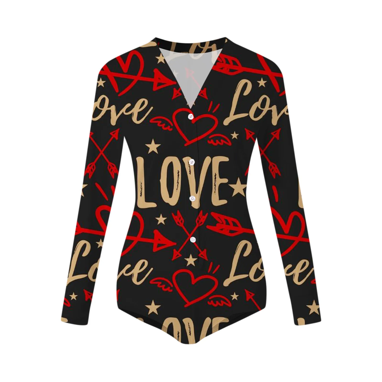Sexy Button Flap Onesies Jumpsuit Women Love Print V-neck Long Sleeve Nightwear Sleepwear Bodysuit Pajamas Playsuit Romper q5
Sexy Button Flap Onesies Jumpsuit Women Love Print V-neck Long Sleeve Nightwear Sleepwear Bodysuit Pajamas Playsuit Romper q5