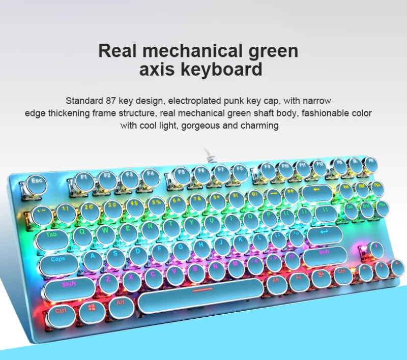 Mechanical Punk Keyboard USB Wired 87-Key ABS Round For Laptop Destop Game Device Tablet Keyboards Punk K55 Gaming Typewriter
Mechanical Punk Keyboard USB Wired 87-Key ABS Round For Laptop Destop Game Device Tablet Keyboards Punk K55 Gaming Typewriter