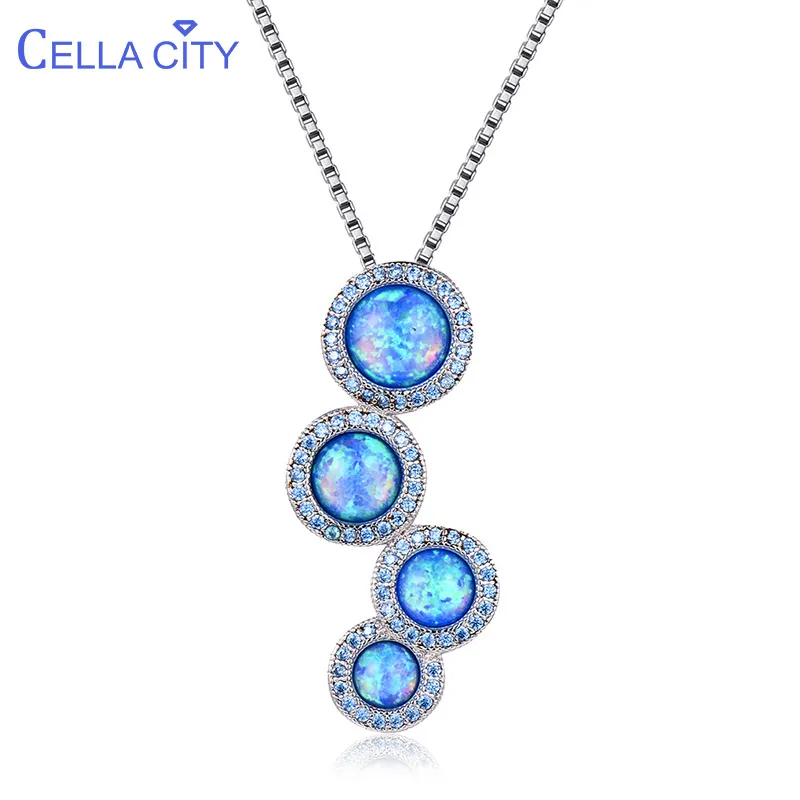 Фото Прозрачный круглый белый синий Опаловый кулон ожерелье для женщин Трендовое