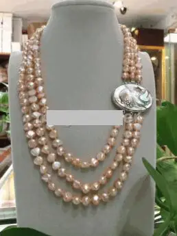 3 row 8-9mm pink Baroque cultured Freshwater Pearl Necklace 17-19"
3 row 8-9mm pink Baroque cultured Freshwater Pearl Necklace 17-19"