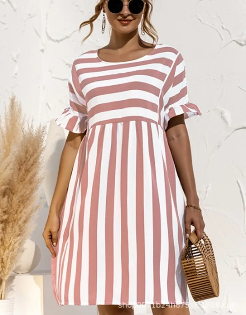 Women Elegant Ruffle Sleeve Striped Patchwork A Line Dress 2021 Summer Casual High Waist O Neck Loose Pocket Beach Wear
Women Elegant Ruffle Sleeve Striped Patchwork A Line Dress 2021 Summer Casual High Waist O Neck Loose Pocket Beach Wear