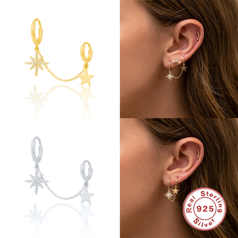 GS 100% S925 Sterling Silver Stud Earring CZ Zircon Mixed Chain-type Double-wear Star Pendant Earrings For Women Jewelry brincos
GS 100% S925 Sterling Silver Stud Earring CZ Zircon Mixed Chain-type Double-wear Star Pendant Earrings For Women Jewelry brincos
