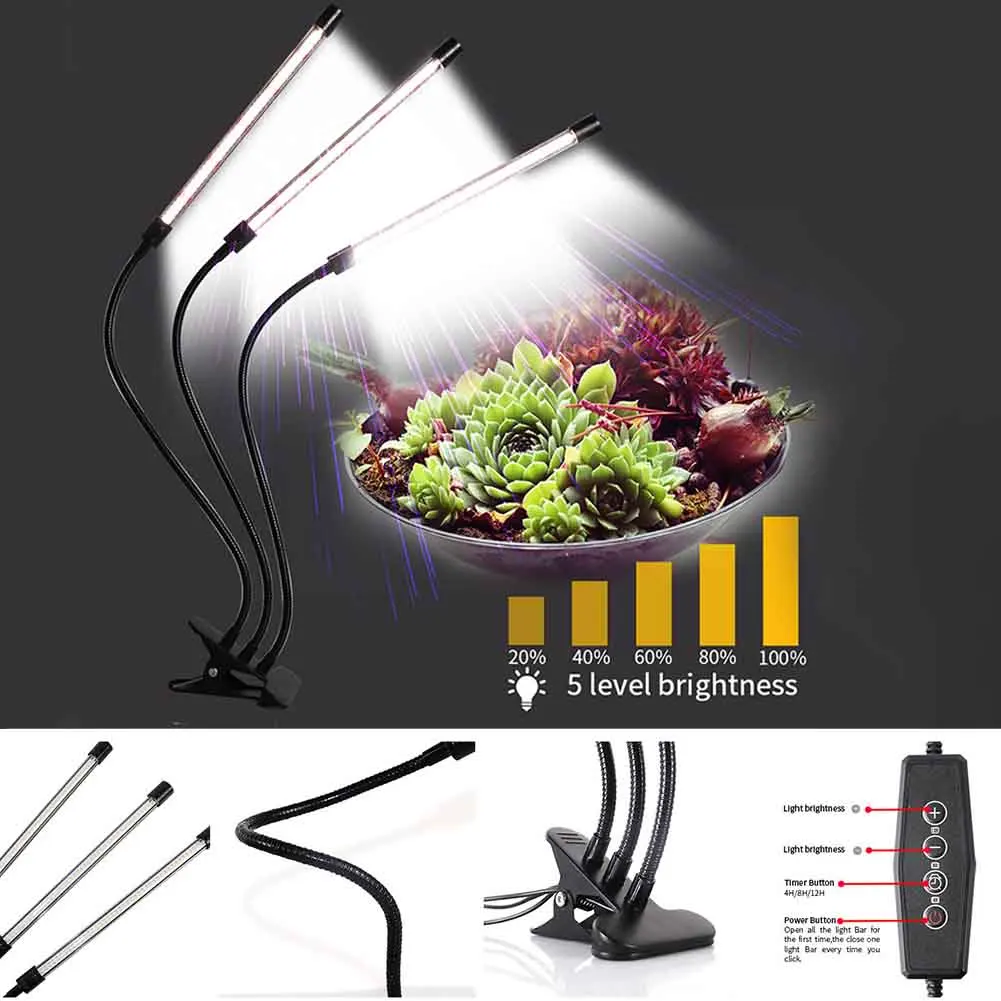 USB Power Indoor Seedlings LED Grow Light 3 Heads Greenhouse Succulents Full Switch Mode With Timer For Plants Dimmable
USB Power Indoor Seedlings LED Grow Light 3 Heads Greenhouse Succulents Full Switch Mode With Timer For Plants Dimmable