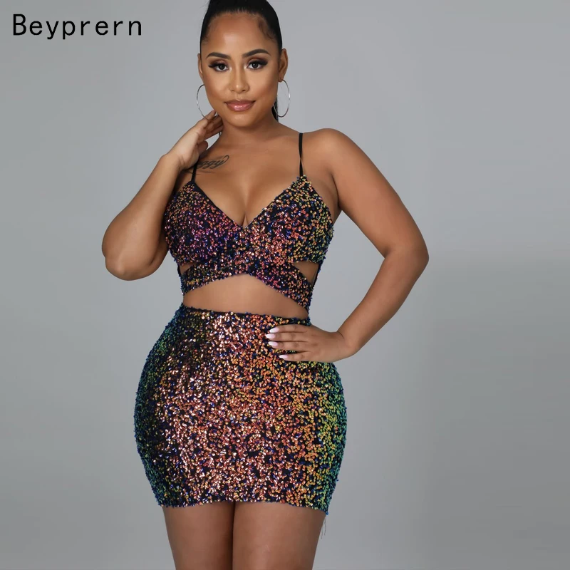 Beyprern New Chic Cut-Out Sequins Mini Dress Women Glitter Multicolor Sequins Sexy Dresses Party Night Club Dress Female Robes 
Beyprern New Chic Cut-Out Sequins Mini Dress Women Glitter Multicolor Sequins Sexy Dresses Party Night Club Dress Female Robes