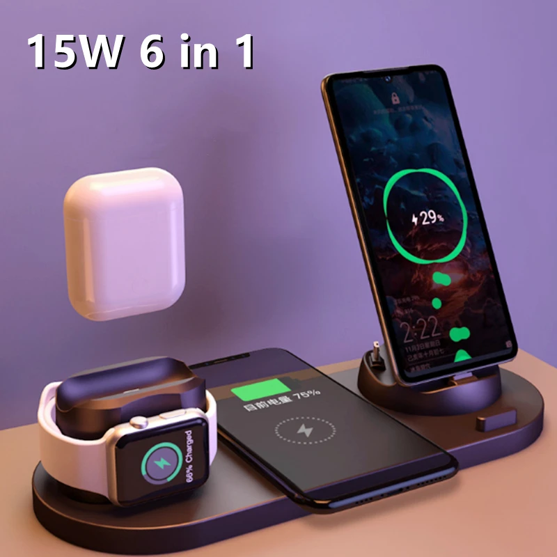 6 in 1 Wireless Charger Dock Station For iPhone 13 Pro MAX 13 12 11 XS MAX XR Apple Watch Airpods Pro 15W Qi Fast Charging Stand
6 in 1 Wireless Charger Dock Station For iPhone 13 Pro MAX 13 12 11 XS MAX XR Apple Watch Airpods Pro 15W Qi Fast Charging Stand