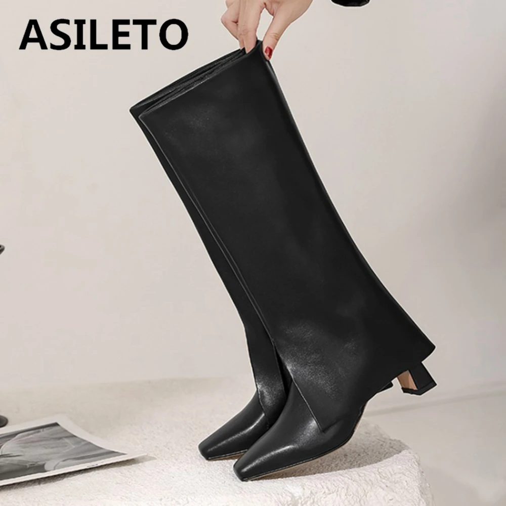 ASILETO Women genuine leather boots Square toe Lazy Leisure Fashion High quality Big Tube Solid Female Autumn winter boats Hot
ASILETO Women genuine leather boots Square toe Lazy Leisure Fashion High quality Big Tube Solid Female Autumn winter boats Hot