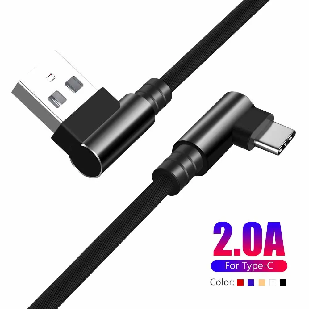 2A USB Type C 90 градусов кабель для Samsung Galaxy S10 S9 Plus Xiaomi Mi 8 6 MAX 3 LG Huawei быстрой зарядки и