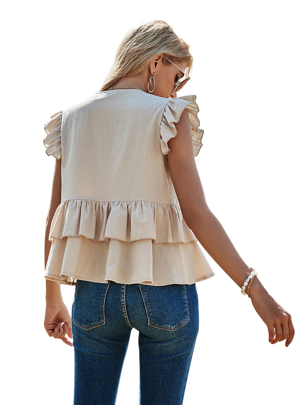 2021 Summer New Arrivals Women Solid Color Casual Fashion Single-breasted Shirt Women's V-neck Sleeveless Simple Blouse
2021 Summer New Arrivals Women Solid Color Casual Fashion Single-breasted Shirt Women's V-neck Sleeveless Simple Blouse