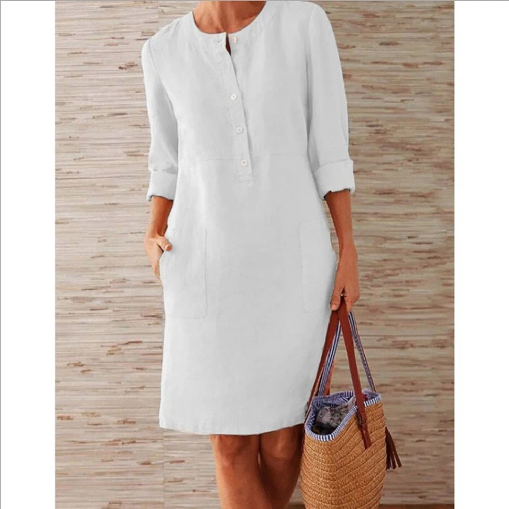 size dress women Cotton linen Casual long sleeve dresses Spring Office Buttons Sundress Vestidos 
size dress women Cotton linen Casual long sleeve dresses Spring Office Buttons Sundress Vestidos