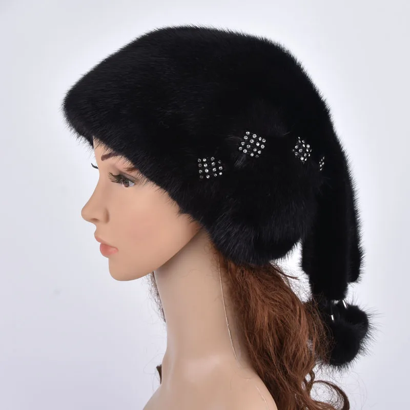 Цельная шапка из натурального меха норки женские зимние шапки с помпонами