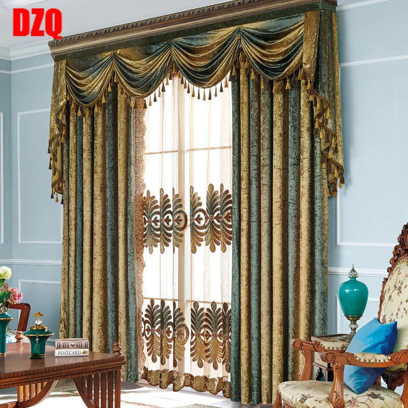 

High End European Gradient Embroide Curtains for Bedroom Living Room Windows Sheer Villa Blackout American Curtain Custom