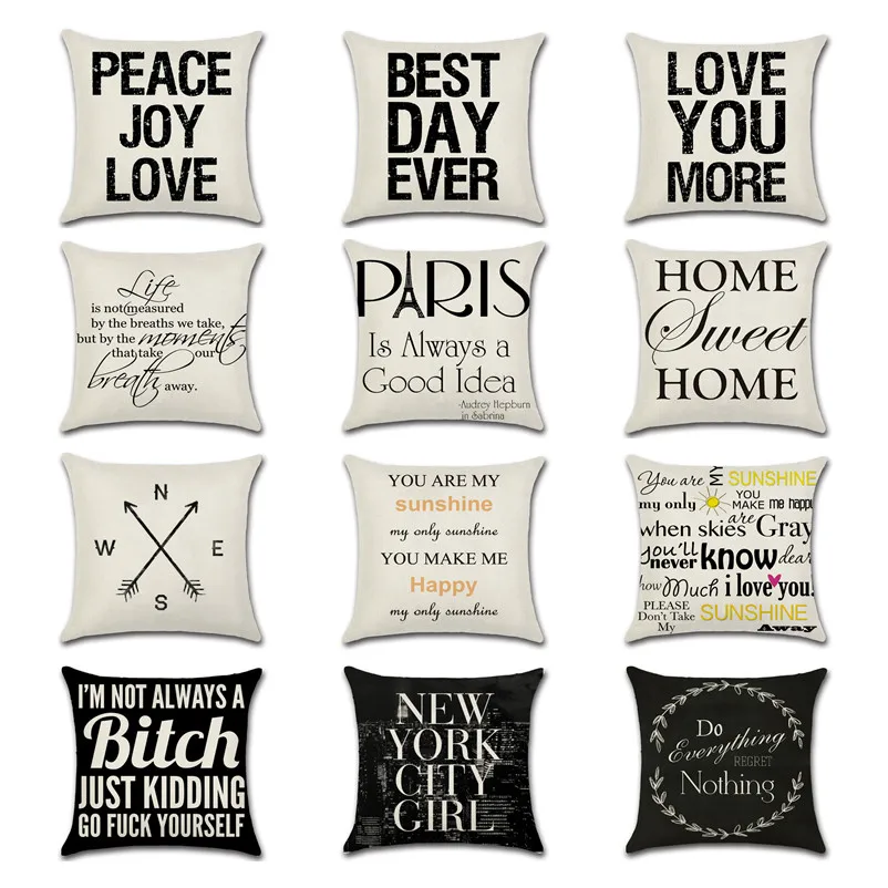 45cm New Letter Proverbs Home Sofa Cushion Cover Valentines Day Gift Cotton Linen Printed Hugging Pillowcase Wedding Decoration 
45cm New Letter Proverbs Home Sofa Cushion Cover Valentines Day Gift Cotton Linen Printed Hugging Pillowcase Wedding Decoration