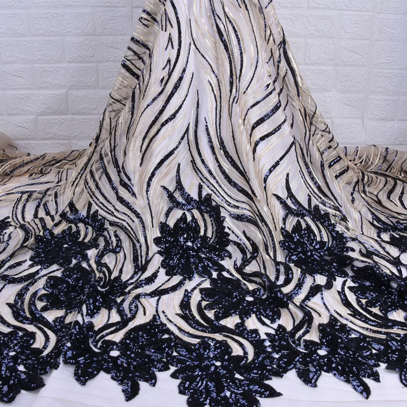 Тяжелая работа расшитая блестками французская сетка кружевная ткань с вышивкой