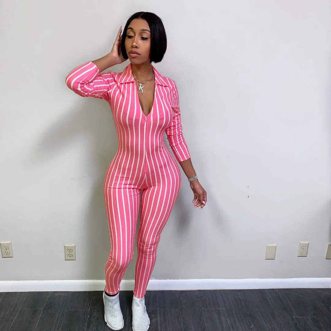 Spot 2021 European and American spring and autumn fashion leisure nightclub striped print nine-point sleeve sexy jumpsuit
Spot 2021 European and American spring and autumn fashion leisure nightclub striped print nine-point sleeve sexy jumpsuit