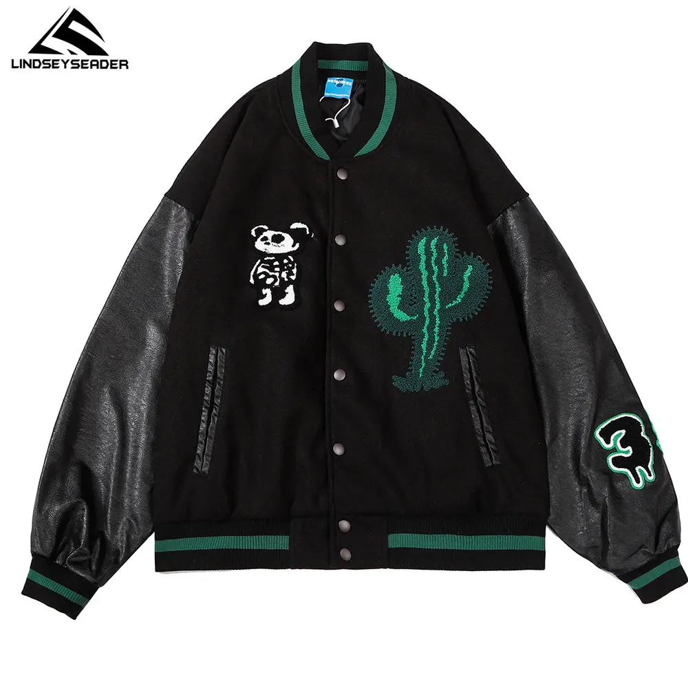 Jacket Varsity Men Women Embroidery Cactus PU Leather Sleeve Streetwear Harajuku Baseball Jacket Autumn Woolen Coat Clothing
Jacket Varsity Men Women Embroidery Cactus PU Leather Sleeve Streetwear Harajuku Baseball Jacket Autumn Woolen Coat Clothing
