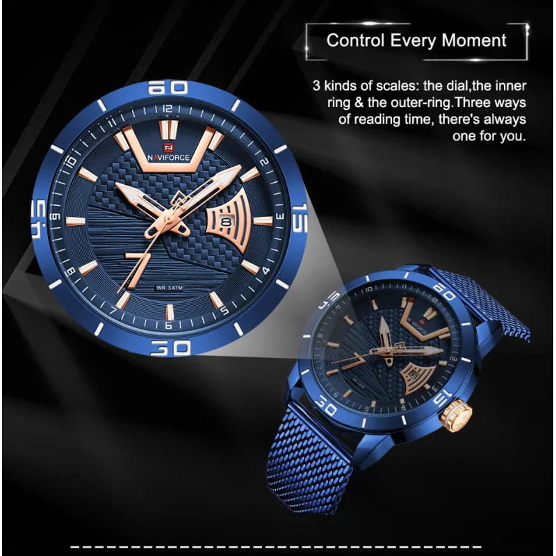 NAVIFORCE Blue Business Luxury Watch Men Fashion Quartz Wrist Man Watches Military Sport Waterproof Male Clock Relogio Masculin
NAVIFORCE Blue Business Luxury Watch Men Fashion Quartz Wrist Man Watches Military Sport Waterproof Male Clock Relogio Masculin