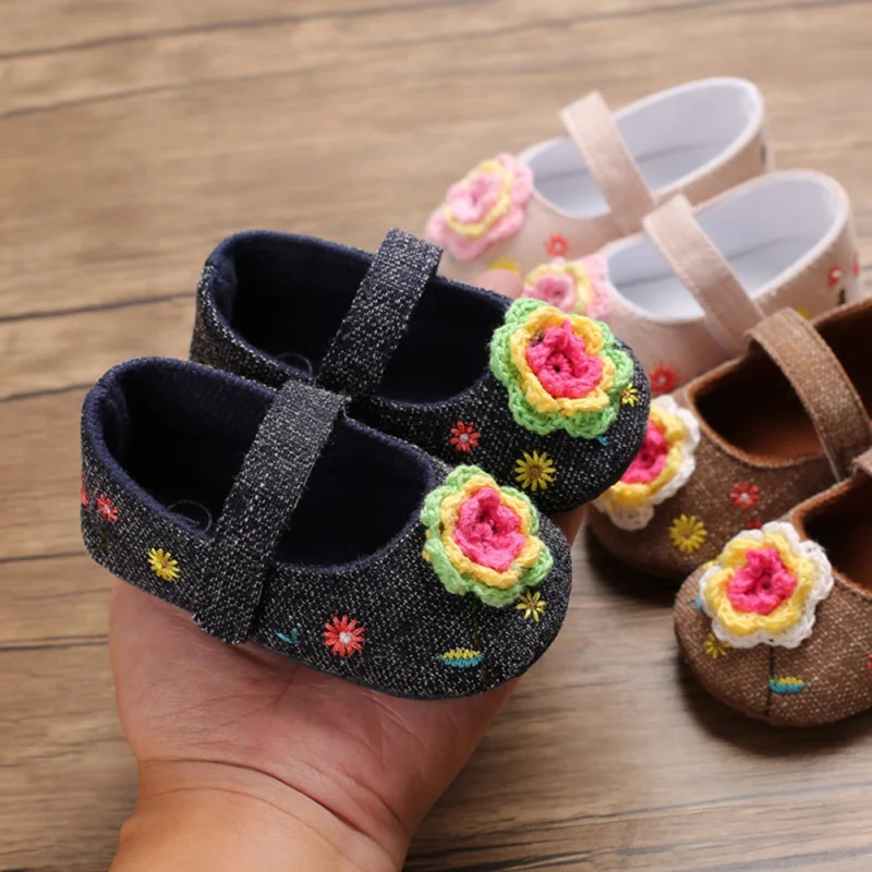 Lovely Floral Baby Newborn Toddler Girl Crib Shoes Pram Soft Sole Prewalker Anti-slip Baby Shoes 0-18M