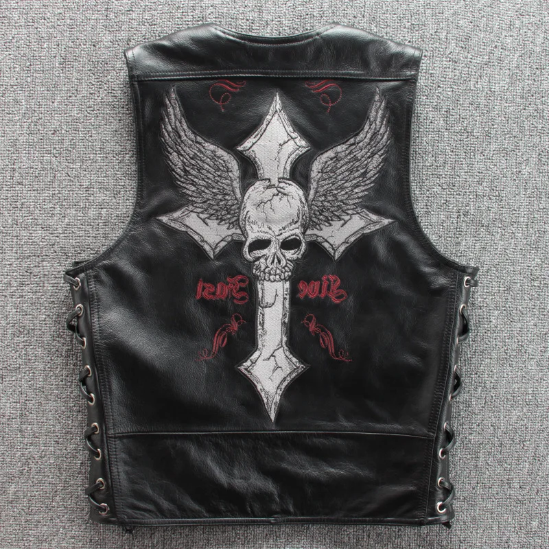 waistcoat Genuine cowhide men's motorcycle vest short skull cross embroidered vest jacket
waistcoat Genuine cowhide men's motorcycle vest short skull cross embroidered vest jacket