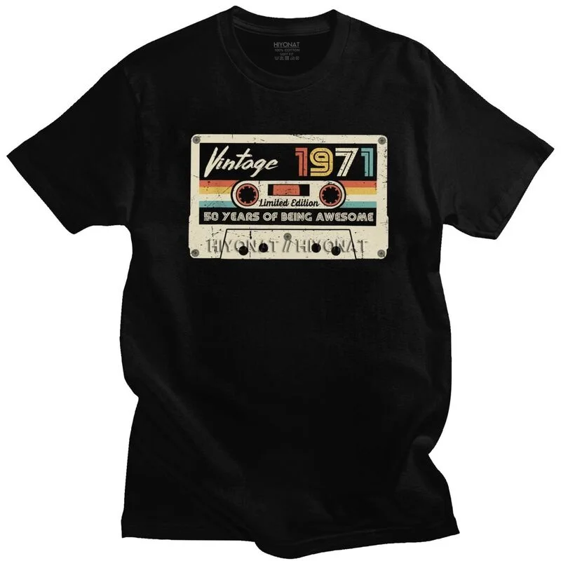 

Классический Винтаж сделано в 1971 футболка для мужчин с коротким рукавом 50th на день рождения 50 лет подарочные футболки 100% хлопковая Футболка...