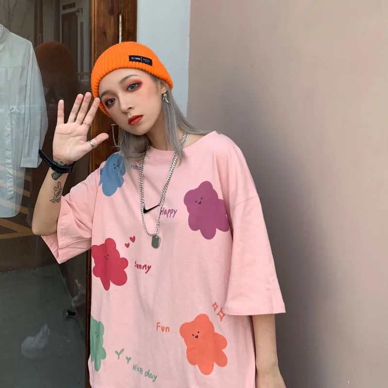 Korean ulzzang Harajuku style Bear printing round neck short sleeve T-shirt female summer half-sleeved shirt Tops Tees for Women
Korean ulzzang Harajuku style Bear printing round neck short sleeve T-shirt female summer half-sleeved shirt Tops Tees for Women