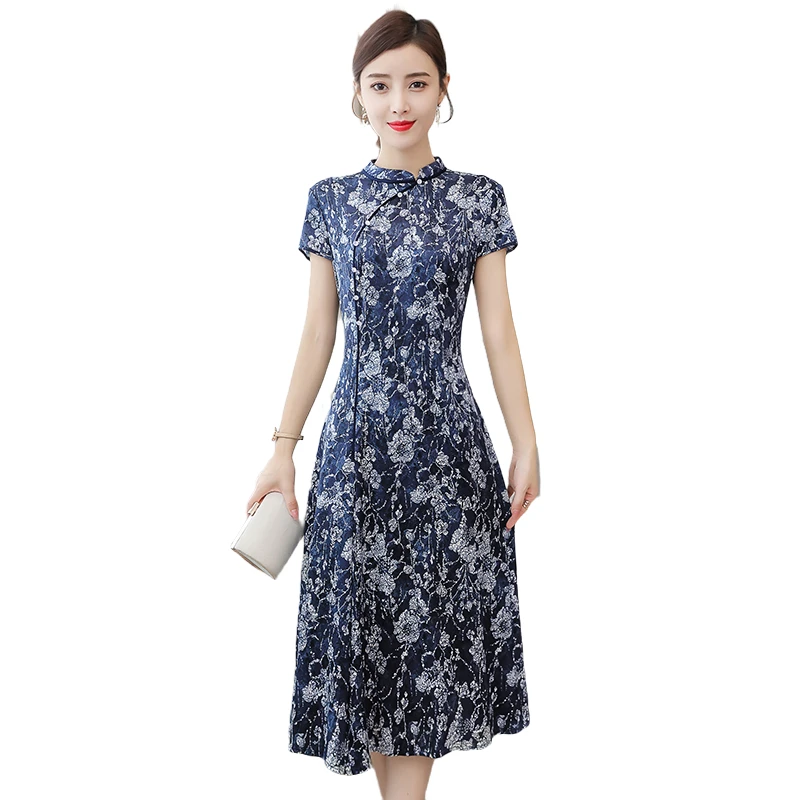 Chinese style dress for women long summer new Short-sleeved dress ladies improved cheongsam dress Heavy Mulberry Silk elegance
Chinese style dress for women long summer new Short-sleeved dress ladies improved cheongsam dress Heavy Mulberry Silk elegance