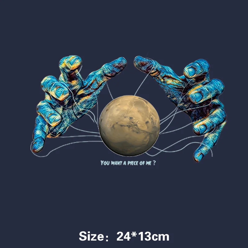 Patches Appliqued applique Palm control planet printing T-shirt, clothing printing, heat transfer patch, printing decoration 
Patches Appliqued applique Palm control planet printing T-shirt, clothing printing, heat transfer patch, printing decoration