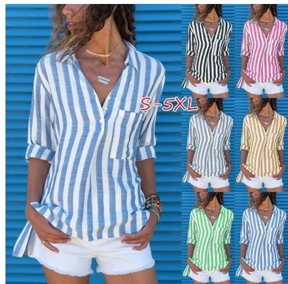 Women's Long Sleeve Striped Patchwork Shirt Fall 2020 New Fashion V-neck Pocket Loose Casual Beach Style Slim Button Plus Size
Women's Long Sleeve Striped Patchwork Shirt Fall 2020 New Fashion V-neck Pocket Loose Casual Beach Style Slim Button Plus Size